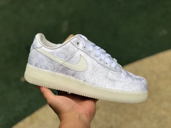 AF1 scarpe da ginnastica con giuntura in seta bianca pura seta originale Clot X Nike Air Force World AO9286-100