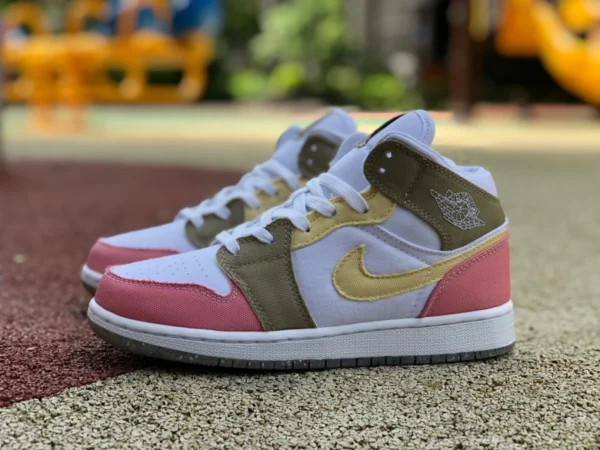 aj1mid bianco rosa marrone Air Jordan 1 Mid SE AJ1 bianco riso retrò scarpe da basket antiscivolo DJ0338-100