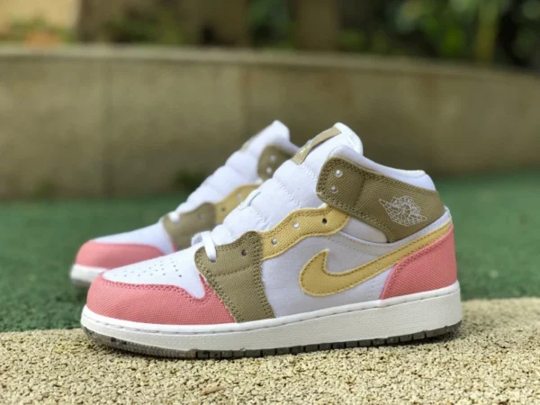 aj1mid rosa bianco marrone puro originale AIR JORDAN 1 Mid AJ1 rosa bianco marrone mid-top retrò scarpe da basket DJ0338-100