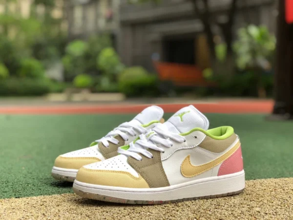 aj1 bianco rosa marrone cuciture basse puro originale Air Jordan 1 Low AJ1 bianco rosa marrone cuciture casual da donna basso DJ0341-100