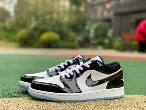 aj1 in vernice bianca e nera bassa pura originale Air Jordan 1 Low AJ1 scarpe da basket basse retrò in vernice con fibbia Kang in bianco e nero DV1309-100