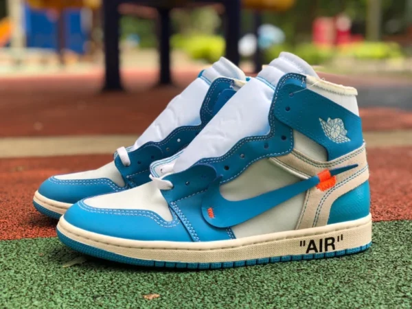 aj1ow North Carolina blu economico Air Jordan 1 x OFF-WHITE AJ1 OW comune North Carolina blu AQ0818-148