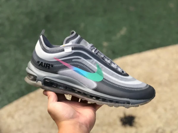 Max97ow proiettile grigio owf puro originale OFF-WHITE x Nike Air Max 97 Menta gancio arcobaleno AJ4585-101