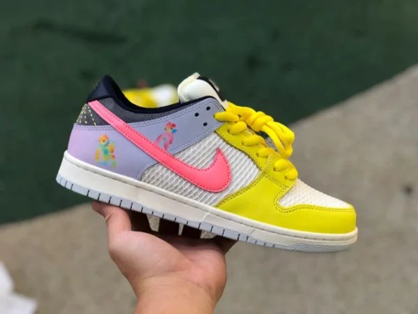 Dunk giallo, bianco e rosa arcobaleno puro originale Nike SB Dunk Low "Be True" tema arcobaleno giallo, bianco e rosa dx5933-900