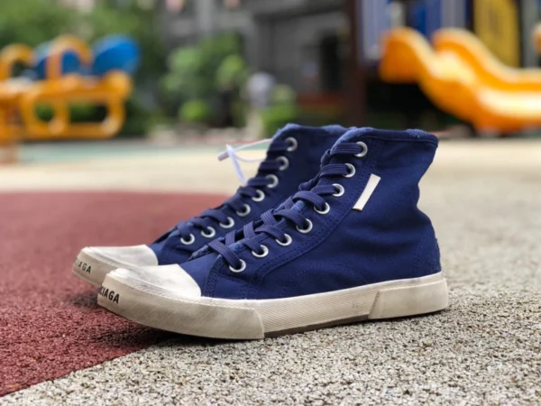 scarpe di tela casual sportive alte invecchiate Balenciaga/Balenciaga Paris alte blu navy