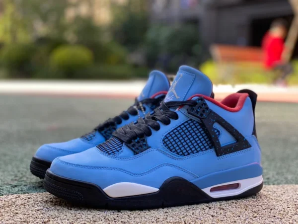 aj4 pelle scamosciata blu strato superiore in pelle versione consigliata Air Jordan 4 x Travis Scott Cactus pelle scamosciata blu 308497-406