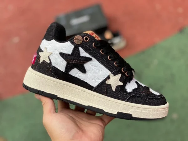 Scarpe Star tendenza nazionale in bianco e nero KAALIXTO Unchained Riderz Blackness denim retrò antiscivolo resistenti all'usura sneakers mid-cut per uomo e donna lo stesso stile nero