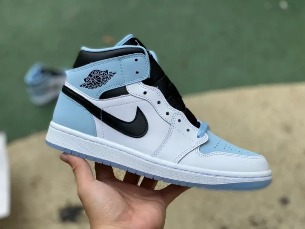 aj1mid ice blu puro originale Air Jordan 1 Mid AJ1 blu bianco ice blu nero e bianco mid-top retro scarpe da basket DV1308-104