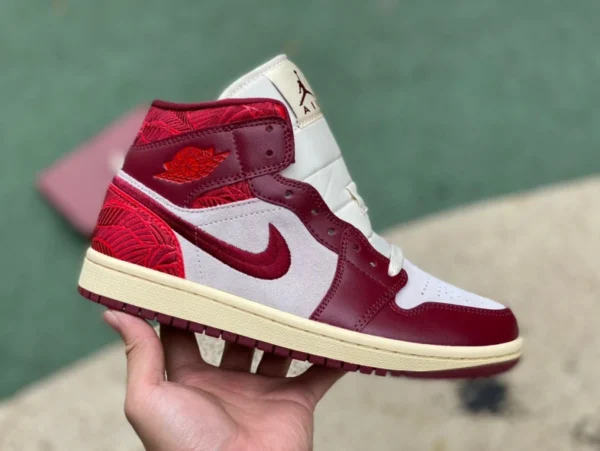 aj1mid bianco rosso lascia puro originale Air Jordan 1 WMNS Tiki Leaf AJ1 bianco rosso lascia scarpe da ginnastica alte casual da uomo e da donna DZ2820-60