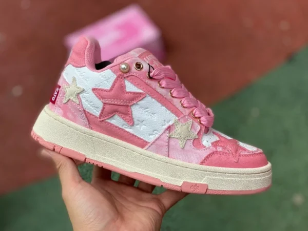 Scarpe Star tendenza nazionale rosa e bianco KAALIXTO Pink Cloud Stars sneakers mid-cut resistenti all'usura e traspiranti per uomo e donna, stesso stile rosa e bianco