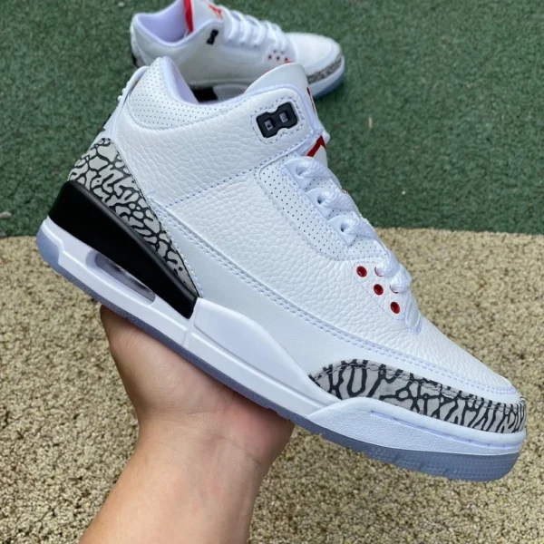 aj3 linea di tiro libero primo strato in pelle Air Jordan 3 Retro AJ3 bianco cemento blu fondo cristallo 923096-101