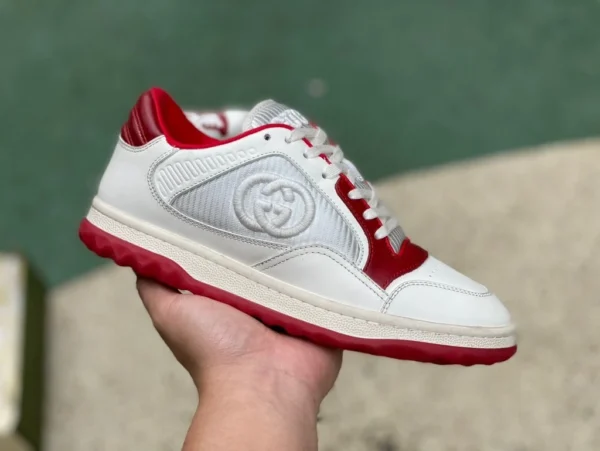 Gucci MAC80 versione canale Guangzhou bianca e rossa GUCCI Gucci MAC80 sneakers basse stringate da uomo in pelle e tessuto effetto vissuto bianche e rosse