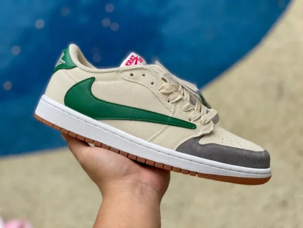 aj1 barbed low-top modello personalizzato beige e verde Travis Scott x Air Jordan 1 Low sneakers barb low-top modello congiunto DM7866-809