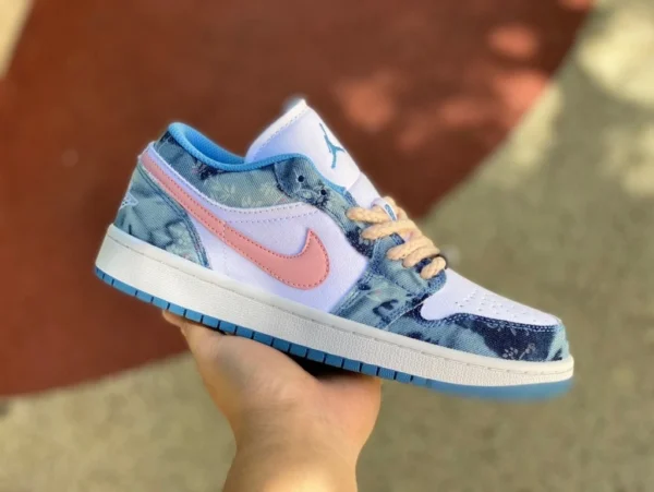 aj1 denim bianco e blu rosa gancio Air Jordan 1 Low AJ1 denim lavato bianco e blu top basso DM8947-100