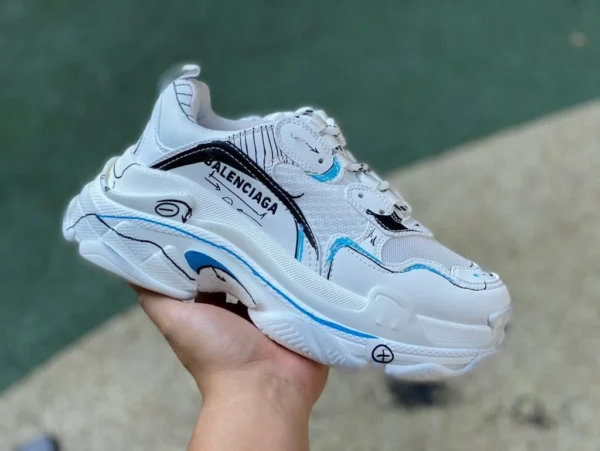 Balenciaga graffiti bianchi Balenciaga Triple S tessuto a rete doppio strato di schiuma ricamo logo papà scarpe congiunte bidimensionali