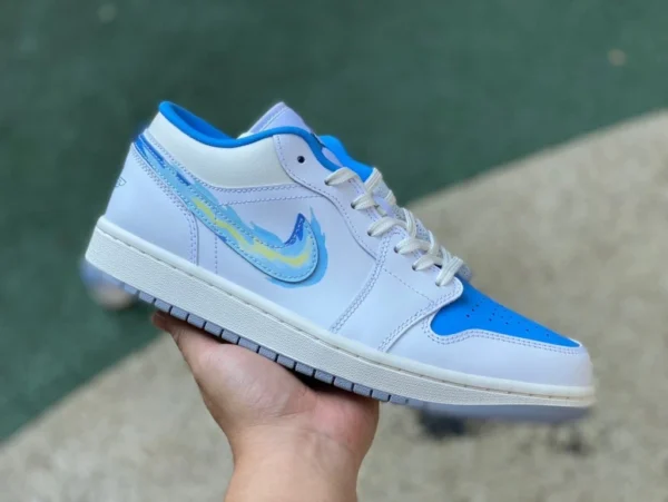 aj1 gancio dipinto a mano bianco e blu originale puro Air Jordan 1 Low AJ1 scarpe da basket retrò basse bianche e blu FJ7219-441