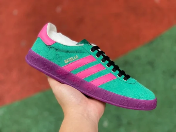 Gucci tela verde rosa Guangzhou puro originale adidas originali x GUCC Sneakers basse allacciate in tela Gucci