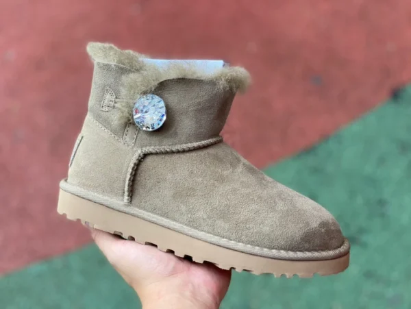 UGG Short Light Green Diamond UGG Bailey Mini Bailey Button 11 Boot Stivali da neve corti in pelle di pecora e velluto