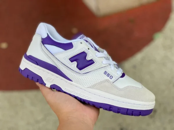 NB550 scarpe da basket retrò originali New Balance serie 550 bianche e viola originali dello stesso stile da uomo e da donna BB550WR1