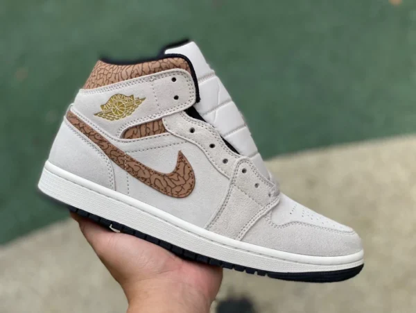 aj1mid beige bianco marrone puro originale Air Jordan 1 Mid AJ1 beige bianco marrone modello elefante mid-top DZ4129102