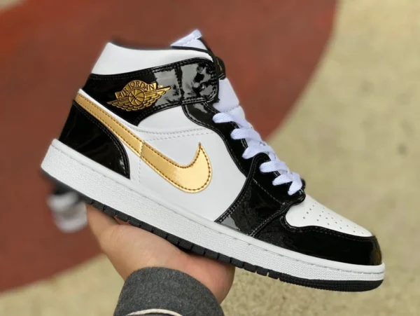 aj1Mid oro bianco e nero Air Jordan 1 mid-top piccole scarpe sportive e casual oro nero 852542-007