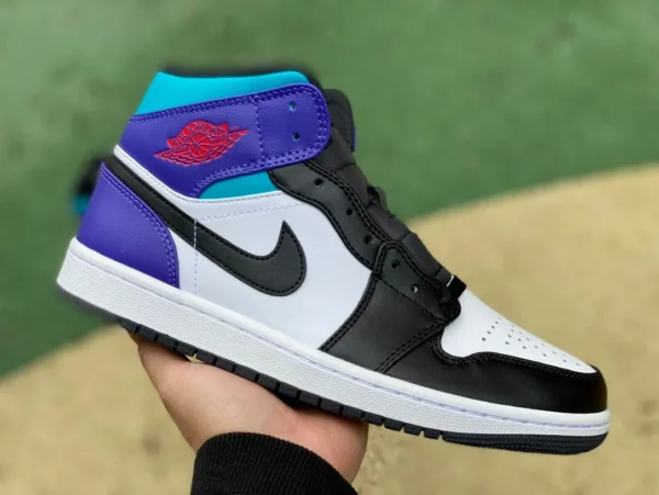 aj1mid cuciture nere e bianche e viola puro originale Air Jordan 1 Mid AJ1 scarpe da basket mid-top cuciture nere e bianche e viola DQ8426-154