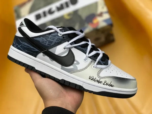 Dunk cinghie sganciate Nike Dunk Low BIGNIU tema città anima rotta ponte blu dipinta a mano scatola di scarpe speciale verniciata a spruzzo sneakers basse GS bianco e nero