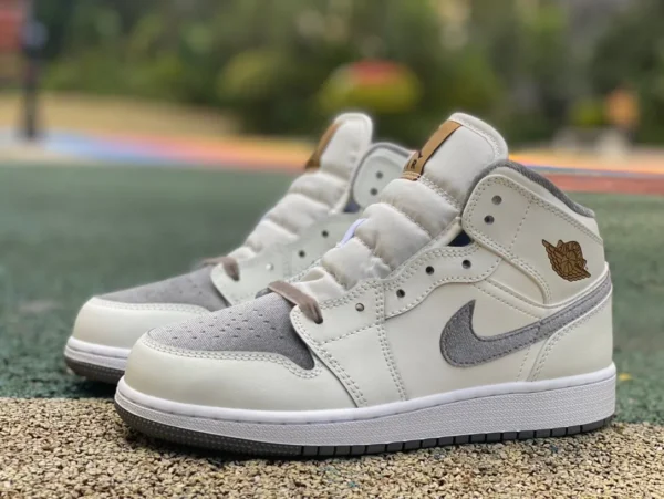 aj1Mid beige bianco grigio puro originale Air Jordan 1 Mid AJ1 da donna cuciture in velluto scarpe da basket retrò cinesi sneakers FB9899-100