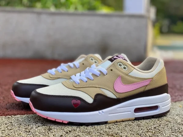 Max1 riso marrone rosa Nike AIR MAX 1 87 scarpe casual versatili con cuscino d'aria FZ4346-200