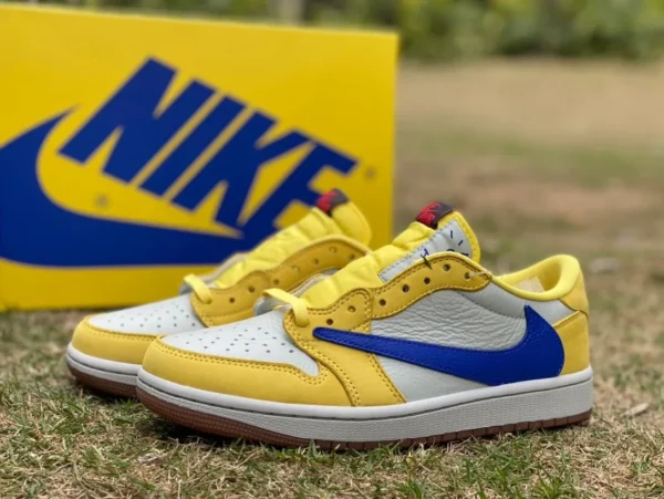 aj1 Barb Low Bianco Giallo Blu T1 Pure Originale Travis Scott x Air Jordan 1 Low "Canary" Barb Low DZ4137-7