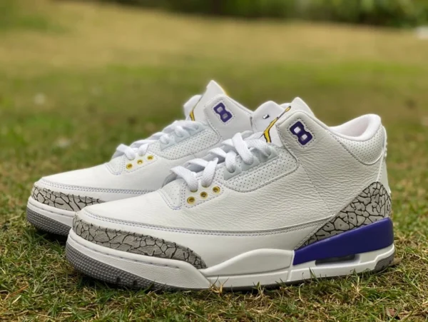 aj3 bianco grigio viola Lakers t1 puro originale Air Jordan 3 AJ3 bianco grigio viola Lakers viola oro modello scoppiato retrò mid-top 869802-907