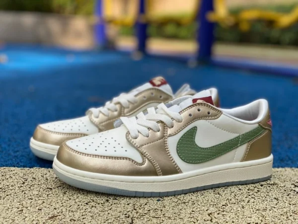 aj1 anno del drago verde platino basso Air Jordan 1 Low AJ1 anno del drago scarpe da basket retrò basse bianche e verdi FQ6593-100