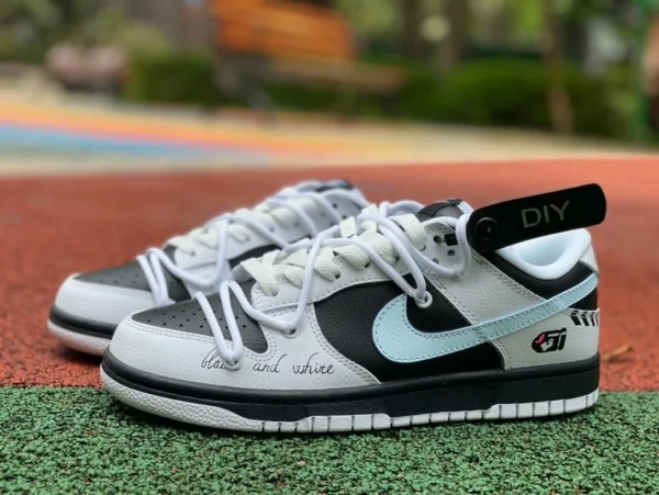 Dunk cinghie panda bianco e nero gancio blu Nike Dunk Low Reverse Panda speed panda bianco e nero cinghie destrutturate graffiti racing colore a contrasto VBE sneakers basse dipinte a mano FD9064-011