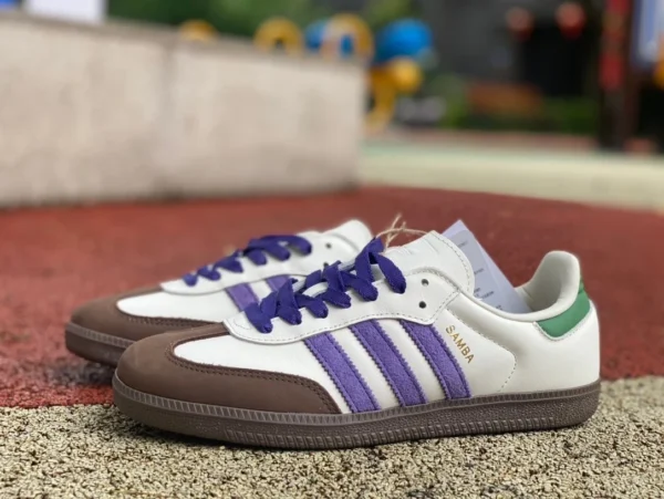 Adidas originali Samba OG sneakers casual basse bianche, viola e marroni ID8349