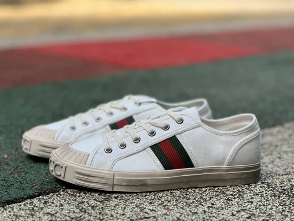 Scarpe in tela Gucci bianche GUCC Sneakers basse stringate in cotone con punta tonda Gucci