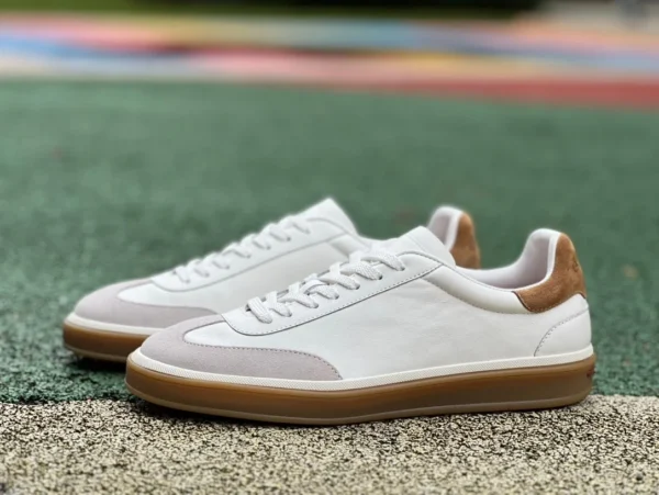 Sneakers LP bianco marrone Loro Piana Tennis Walk sneakers basse da uomo con punta tonda, allacciate e resistenti all'usura